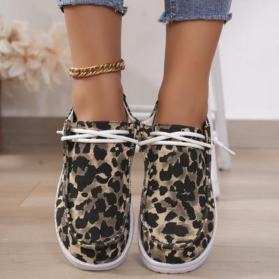 Moda Nowe damskie płaskie buty z okrągłym noskiem płaskie buty damskie platforma sznurowane panterka Corlor damskie buty Outdoor moda lekkie codzienne płaskie buty