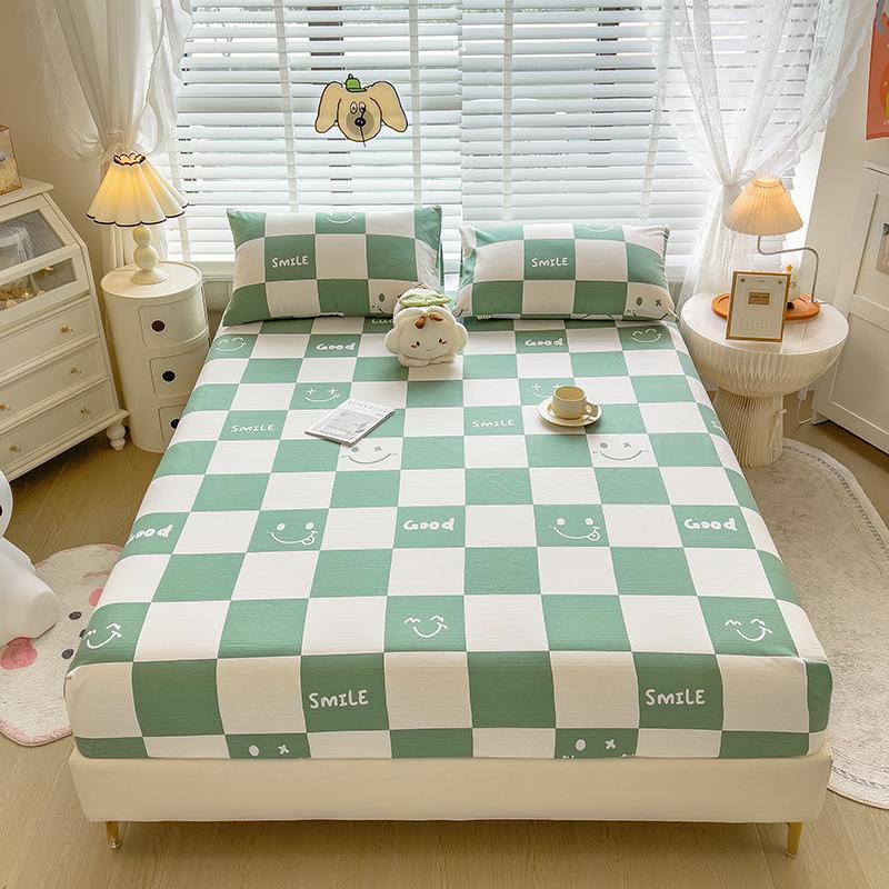 3pcs Grey Striped Cotton Fitted Sheet, Set Adult Kid Teen Bedroom Thickened Bedding with 2 Pillowcases, Geometric Line Bed Cover