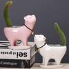 Gift Green Plant Decorative Cat Tail Flower Pot Cat-shaped Pot Decoration Crafts Desktop Ornament