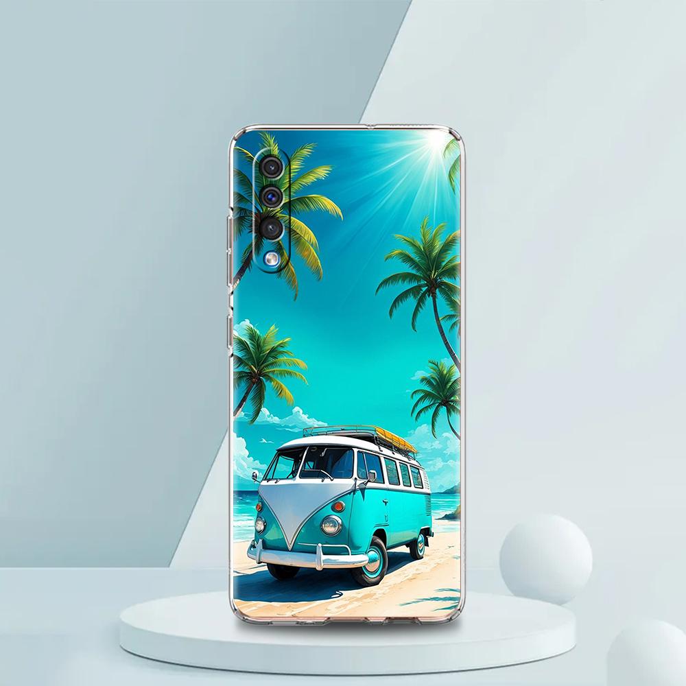 Transparent Phone Case for Samsung Galaxy A16 A14 A12 A22 A24 A42 A02 A06 A20 A30 A40 Soft TPU Cover Sunset Coconut Tree Pattern