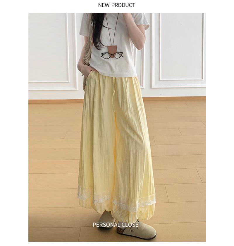 Lace Patchwork Lantern Pants - Spring/Summer Academy Style, Ice Silk, Wide-Leg Skirt Pants, Slimming Bud-Shaped Design.