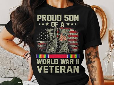 Proud Son of WWII Veteran T-Shirt: American Flag Military Tee