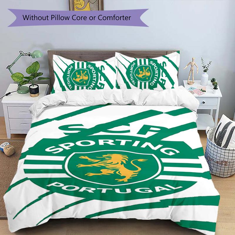 3pcs Sporting CP logo pattern bedding set duvet cover set includes duvet cover &pillowcases,perfect all season bedroom decoration&gift