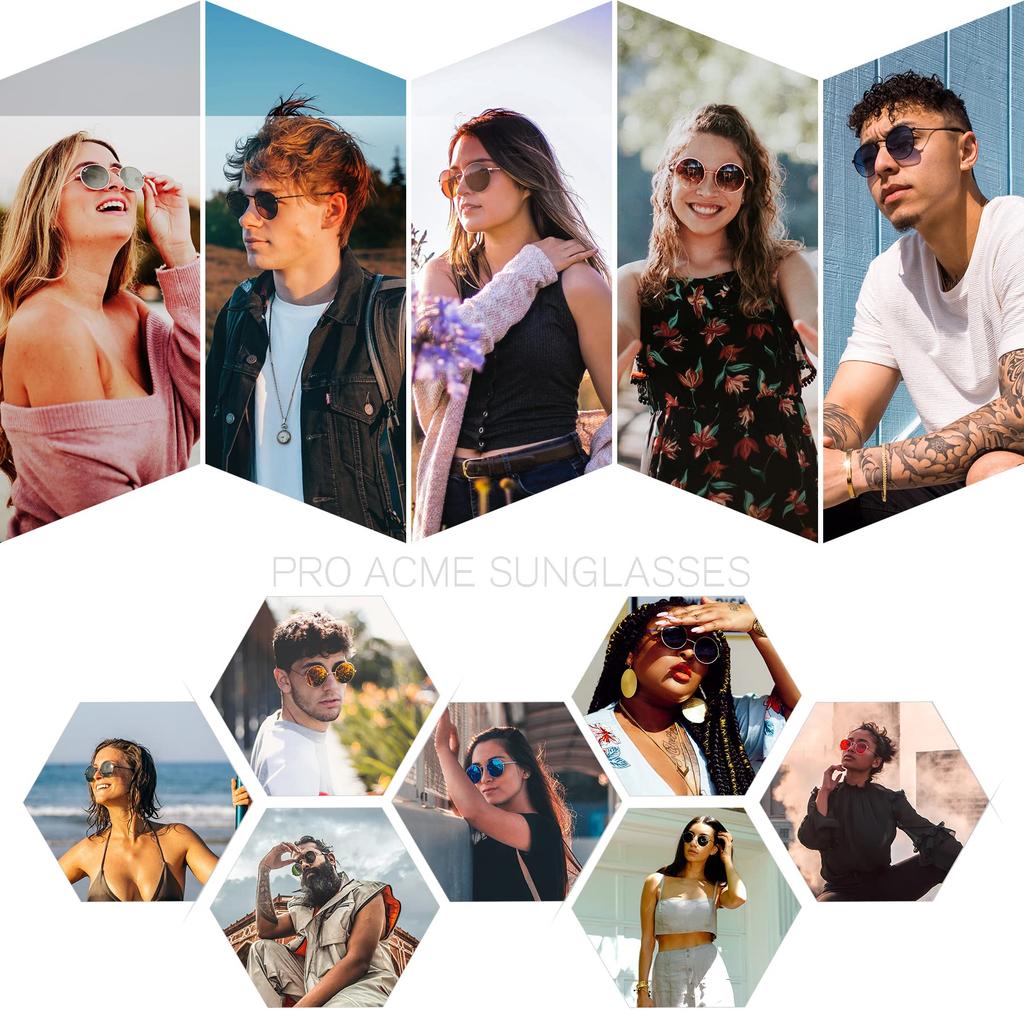 Pro Acme Small Round Polarized Sunglasses for Men and Circle Retro Metal Hippie UV400 D4 Gold Red Size S Women, Shades, Sunglasses, Protection, -