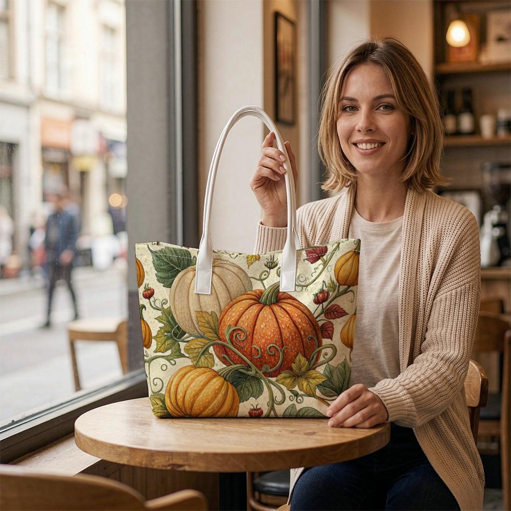 Fall Pumpkin Print Tote Bag Portable Casual Handbag for Daily Use