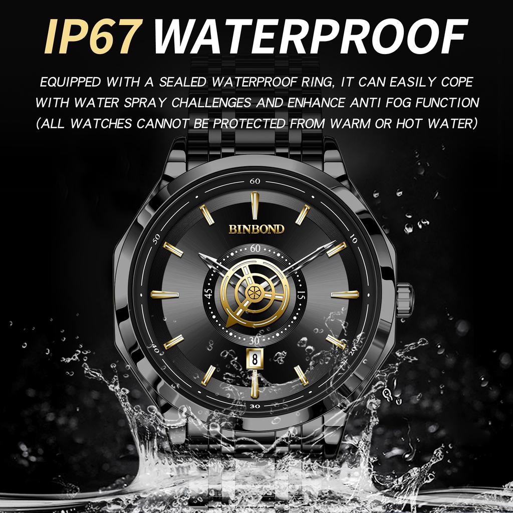 BINBOND Orginal Men's Waterproof Luminous Quartz Watch For Men Luxury Auto Date Sturdy Wristwatch Casual Reloj