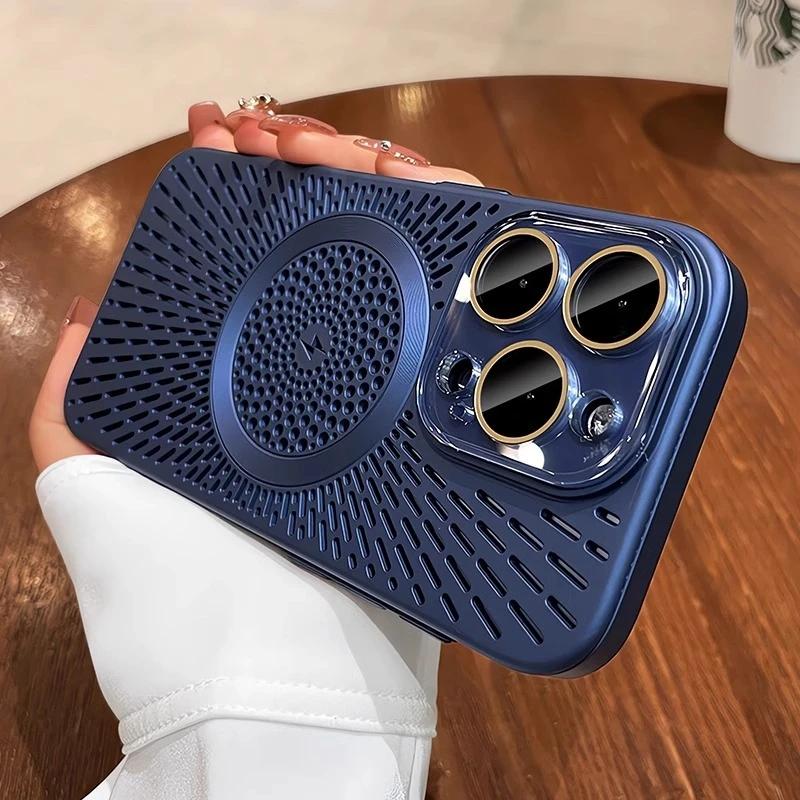 Magnetic Heat Dissipation For Magsafe Slim PC Case For iPhone 16 Plus 15 14 13 12 Pro Max Wireless Charger Titanium Lens Cover