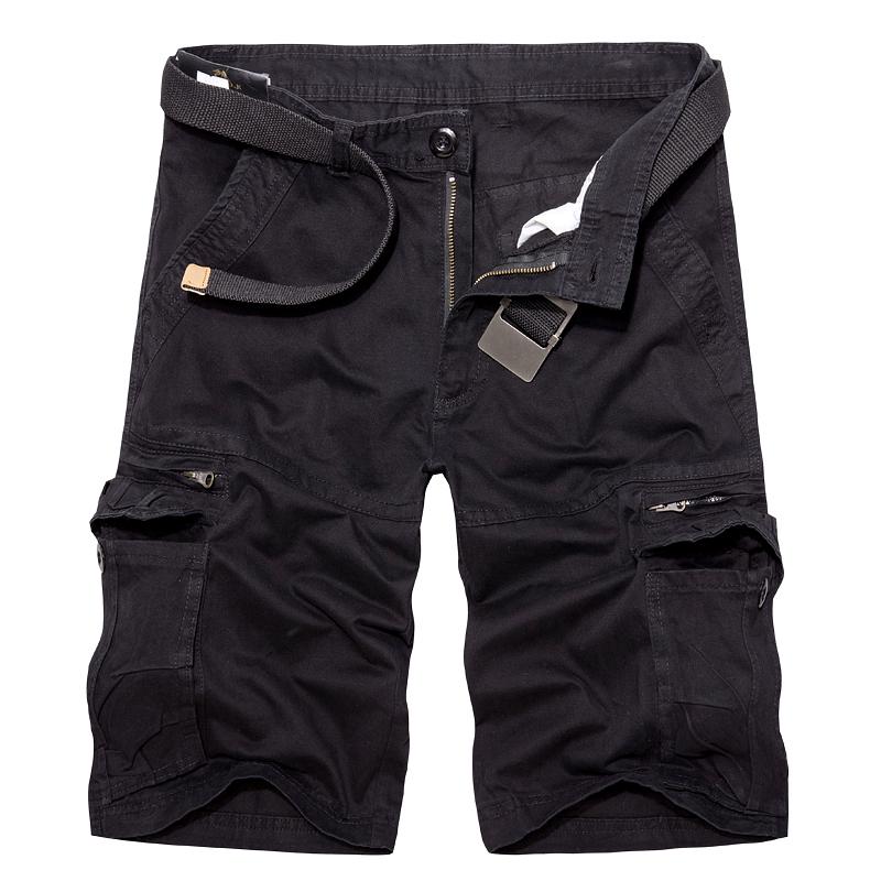 Letní pánské ležérní kombinézy bavlna volné vícekapsové cargo šortky outdoor velká velikost krátké kalhoty pantalones bez pásku