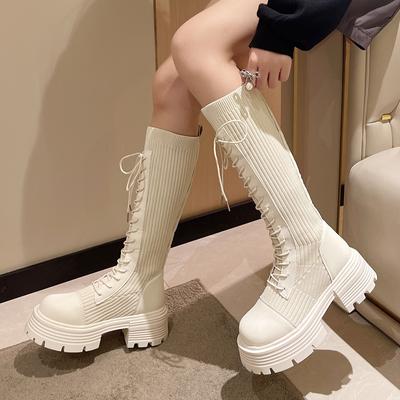 Mode Rimocy 2024 Automne Hiver Nouvelles Bottes Longues à Plateforme Épaisse Femme Bottes Hautes Tricotées Stretch à Semelles Épaisses Femme Botas De Mujer