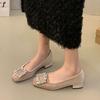 Coarse heel French rhinestone temperament single shoes women's shoes 2025 new spring and summer popular black square head commuter high heels