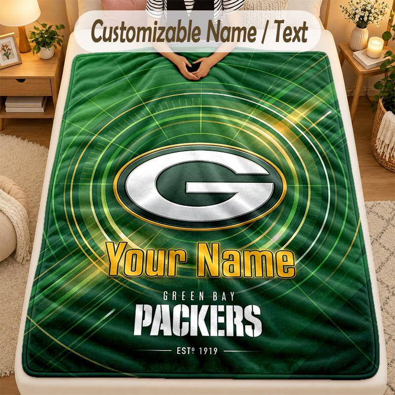 Flannel BlanketGreen Bay Packers Custom Name Text Personalized Soft Warm Throw Blanket Home Decor Gift
