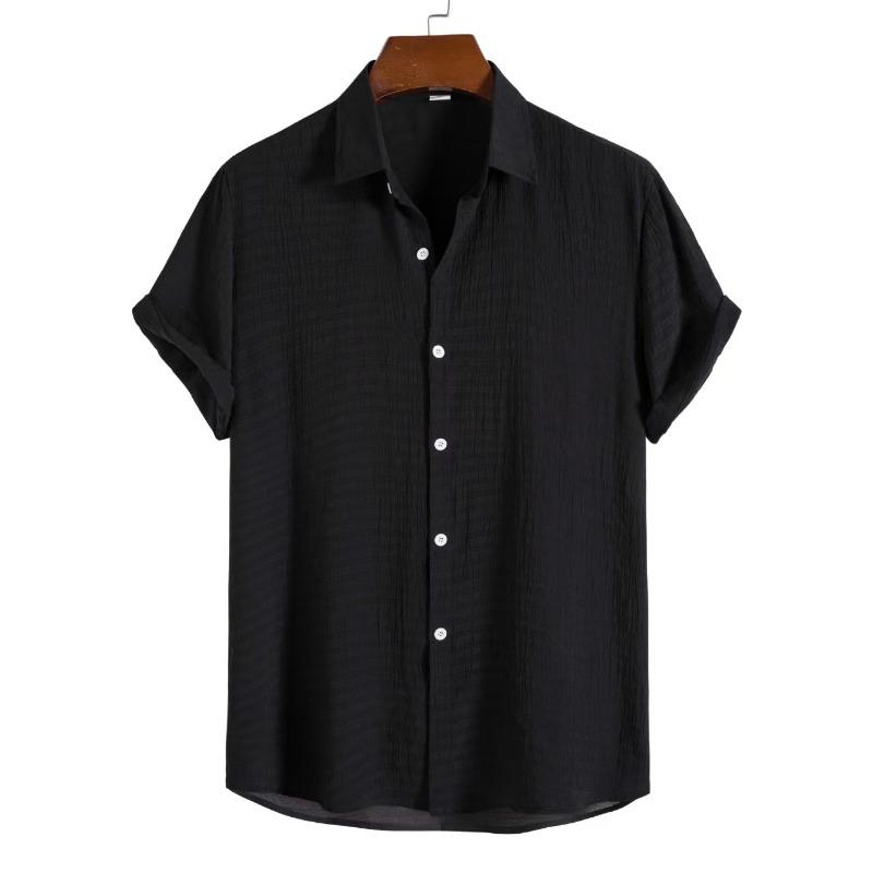Men Fashion Casual Solid Color Stand Collar Short Sleeve Shirt