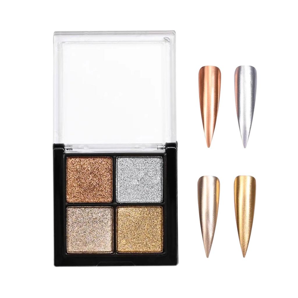 Mirror Powder 4-Color Palette Nail Powder Solid Mirror Nail Powder Gold Silver Aurora Powder Gel Nail Powder Resin Nail Art Workshop Nail Parts with