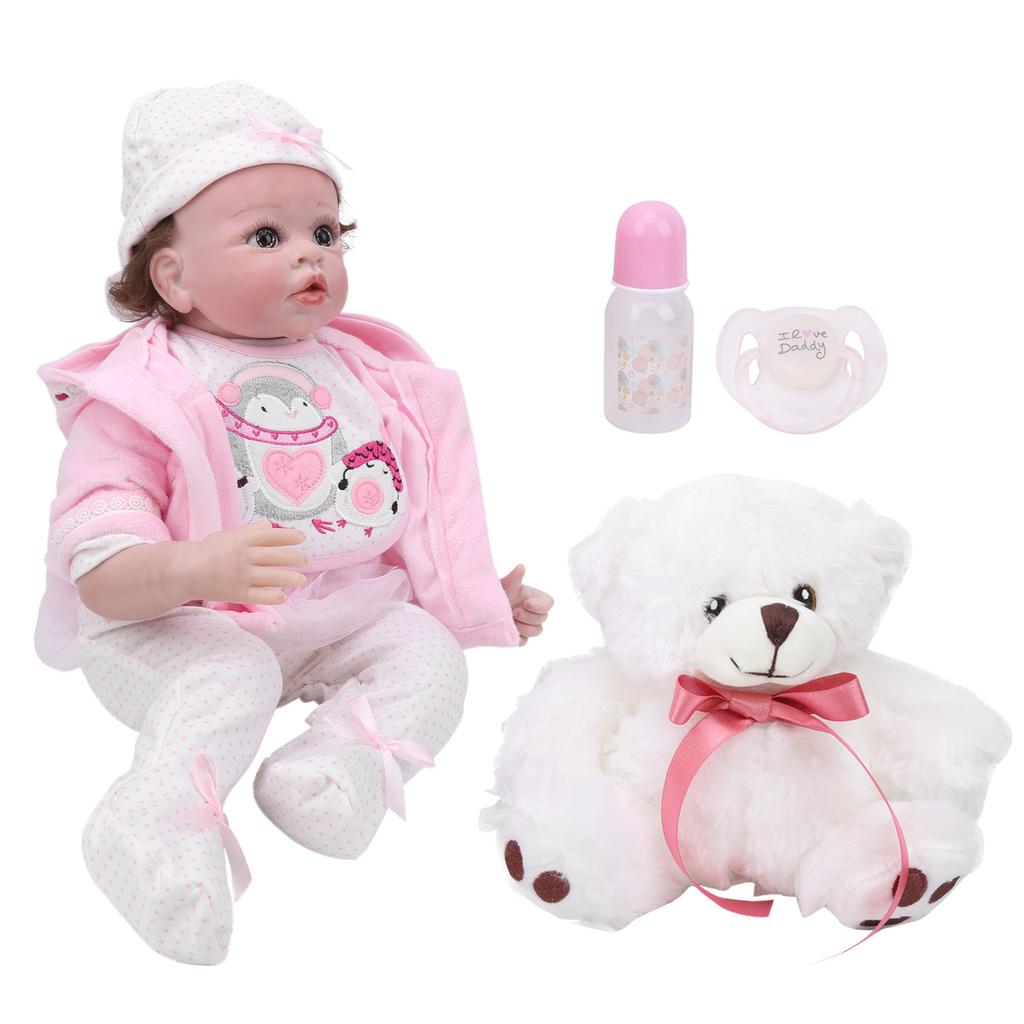55cm Niedliche Kinder Rollenspiel Rosa Kleidung Puppe Fertige Reborn Babypuppe Lebensecht Geschenk Spielzeug