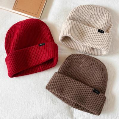 European and American Wool Hats In Autumn and Winter Solid Color Simple Men's Warm Plus Velvet Thickened Outdoor Sports Knit Hat