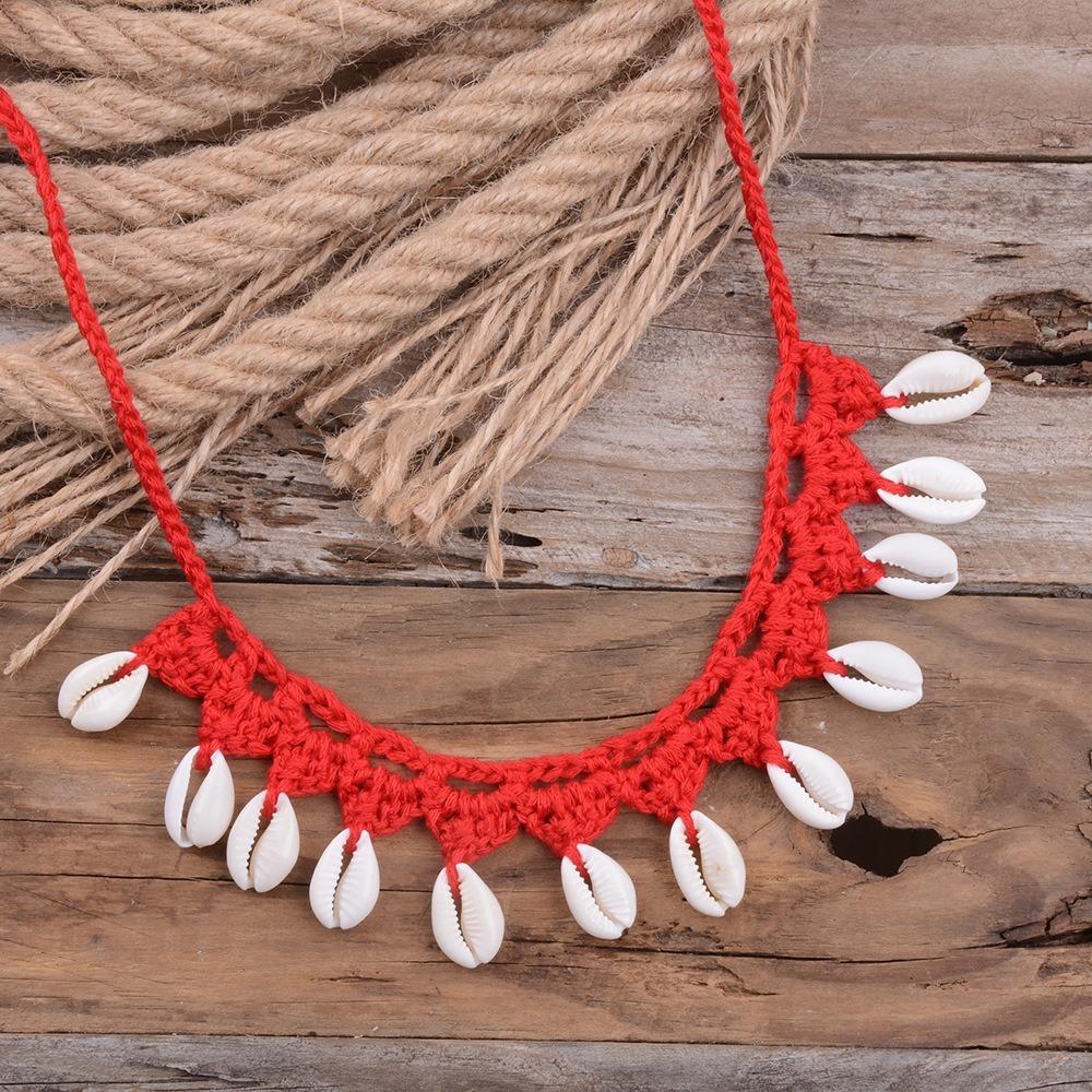 Seashell Shell Necklace Rope Rope Choker Simplicity Beach Necklaces красный