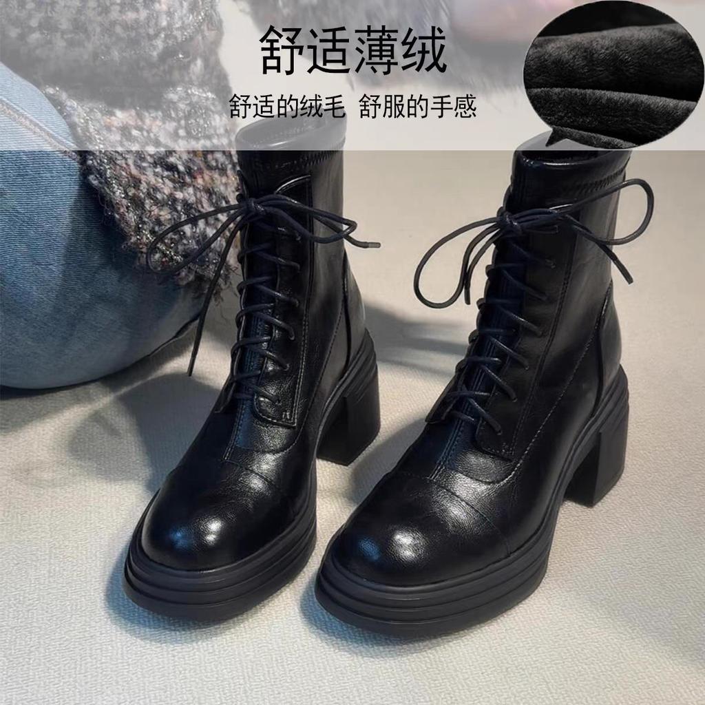 British Platform High-heeled Martin Boots Women's 2025 New Temperament Versatile Thin Boots Retro Front Lace-up Heightening Women's Boots