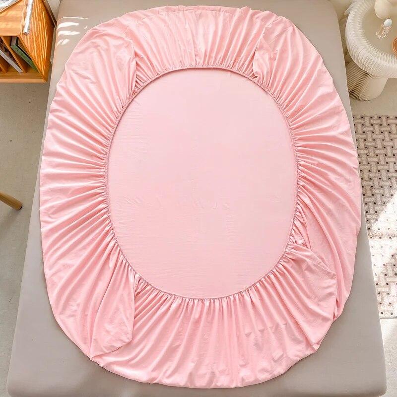 Cotton Bedding Fitted Sheet Elastic Band Around Mattress Cover Single Double King Queen Size Solid Color Bed Cover No Pillowcase