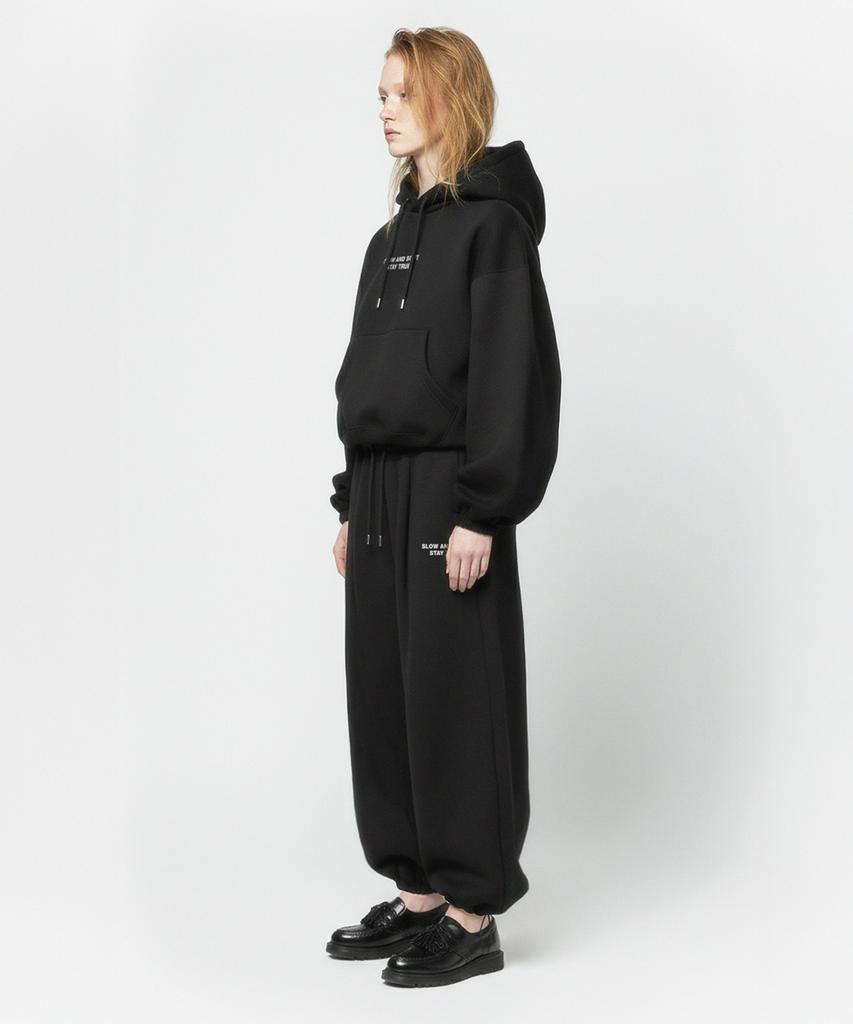 [Set] Small Slow And Soft String Oversized Hoodie + One-Pleat String Pants - Black
