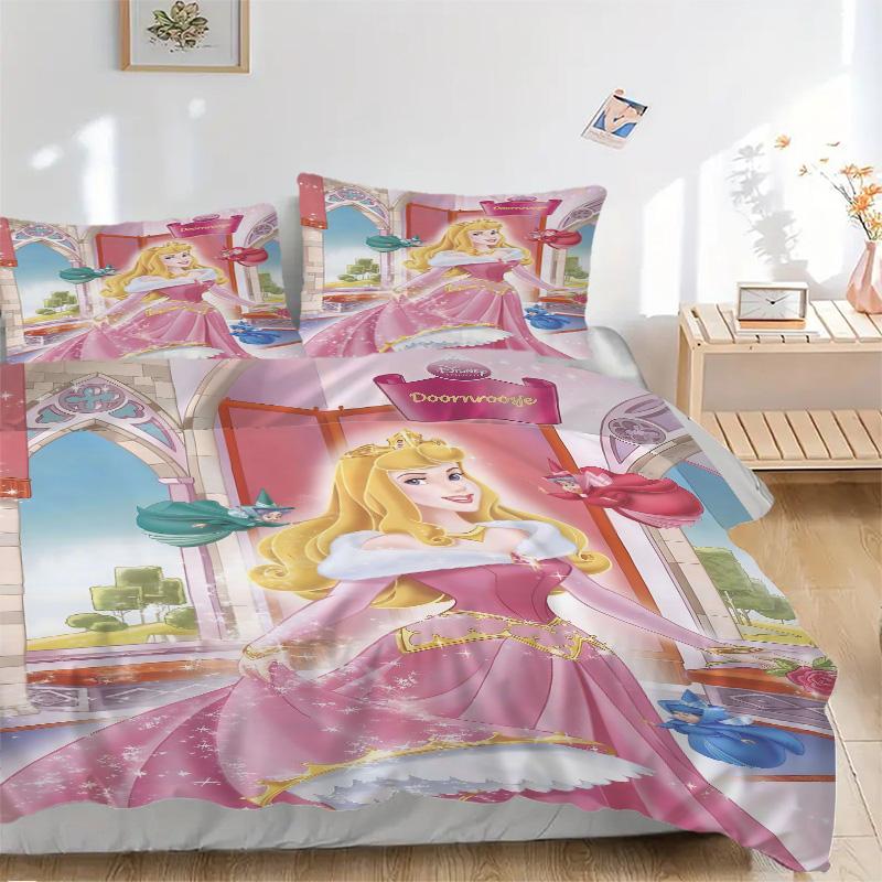 Princess Aurora'S Castle Print 3Pcs Bedding Setduvet Cover With 2 Bedropillowcase Home Birthday Gift