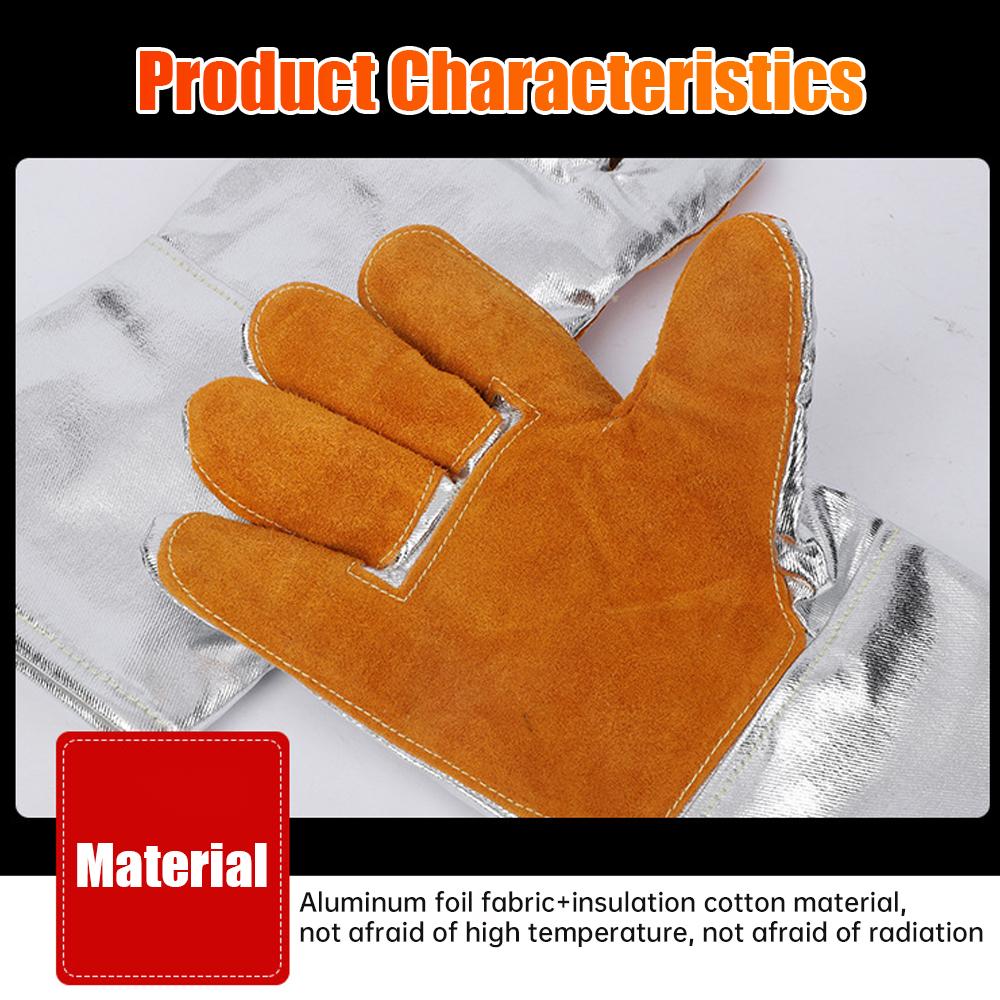 Thickening Aluminum Foil Gloves High Temperature Cowhide Gloves Heat Insulation Anti-radiation Work Gloves Kitchen Oven Gloves
