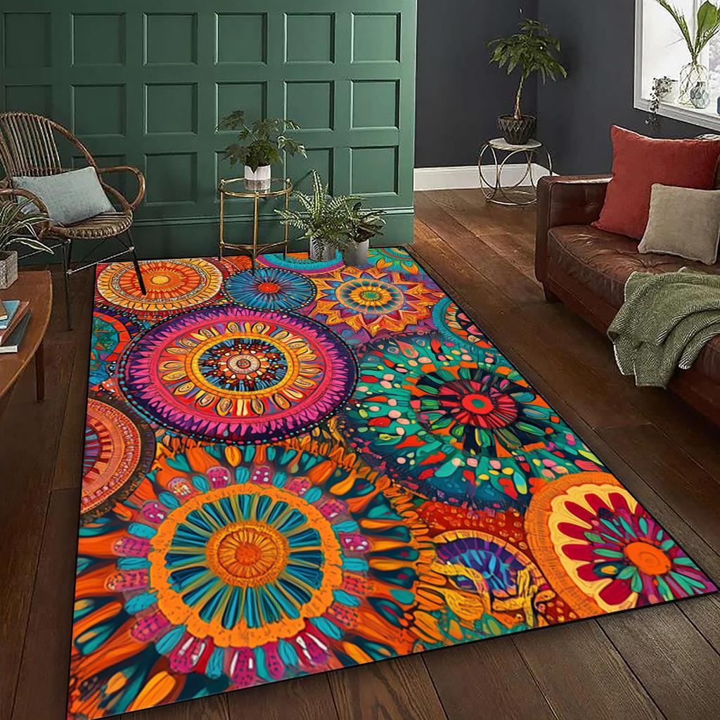 1pc Vibrant Mandal Patterned Area Carpet, Large Area Carpet, Suitable for Bedroom/ Study/ Living Room/ Hotel/ Restaurant/ Shopping Mall/ Tea