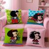 Federa Cuscino Cartone Animato M-Mafalda Tessuto Peluche Morbido Stampa Fronte/Retro Calda per Divano Regalo Invernale per la Casa Copricuscino