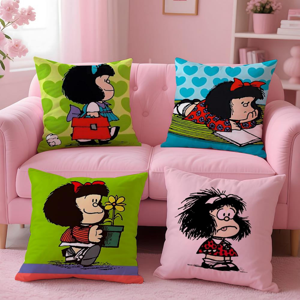 Federa Cuscino Cartone Animato M-Mafalda Tessuto Peluche Morbido Stampa Fronte/Retro Calda per Divano Regalo Invernale per la Casa Copricuscino