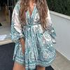 Elegant Lace Up Waist V Neck Dress Womens New Fashionable Loose Style
