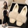 Women's Plush Flat Shoes 2026 Autumn Winter Faux Fur Lined Soft Sole Moccasins Warm Cotton Low Heel Pumps Slip On Comfortable