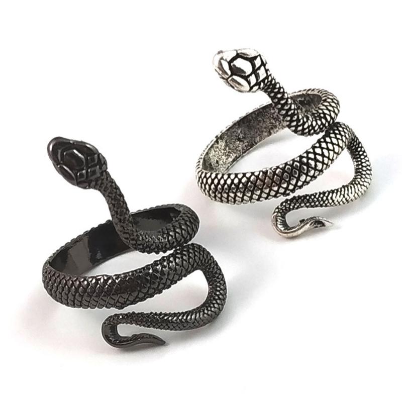Punk Snake Ring for Men Women Exaggerated Antique Silver Color Fashion Personality Stereoscopic Opening Adjustable Ring