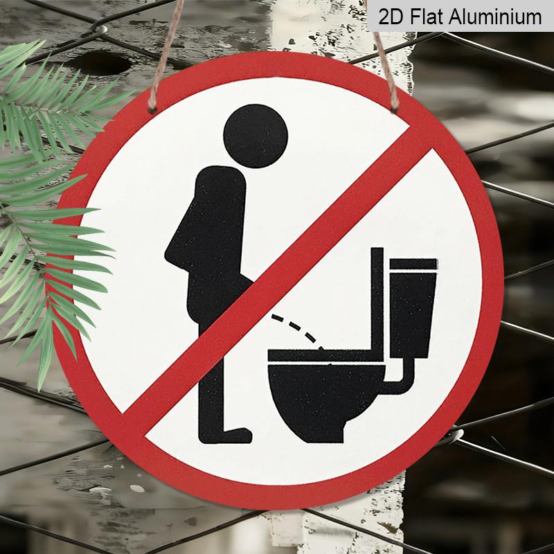2D Flat, 1pc Round Aluminum Funny Bathroom Sign, "No Standing Pee" Humorous Metal Wall Art, Waterproof & Durable, Easy To Install, Perfect for