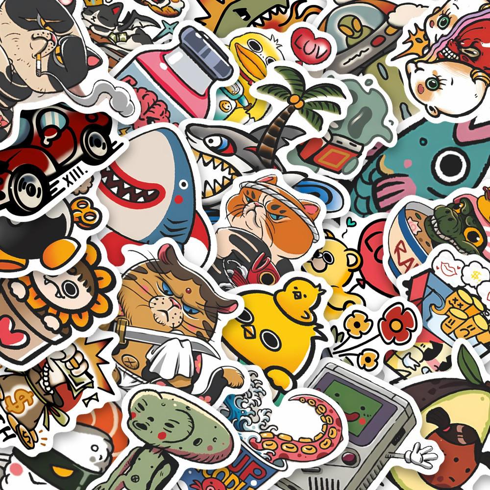 80-Sheet Set of American Retro Monster Waterproof Stickers for Phone Cases, Water Bottles, and Notebooks