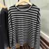 Xiao Wang's 52009 Autumn Korean-Style Loose Plus Size Casual Striped Round Neck Long Sleeve T-shirt