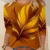 Ladies' Gradient Pink Blue Printed Long Sleeve T-shirt - Gradual Splicing Round Neck Casual Top