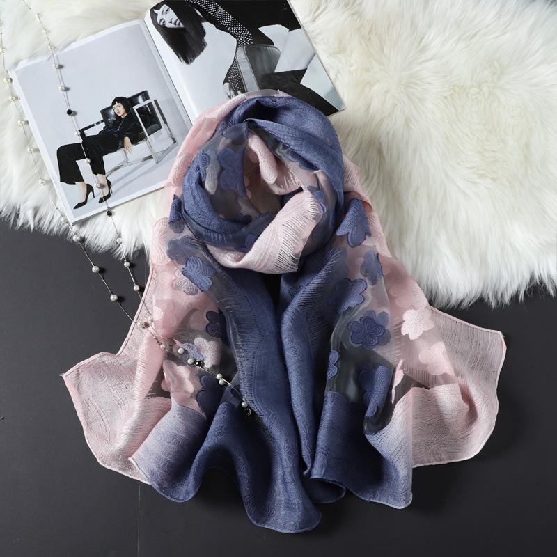 Women Cut Flowers Hollow Lace Gradient Silk Scarf Spring Shawls and Wraps Towel Femme Beach Sjaals