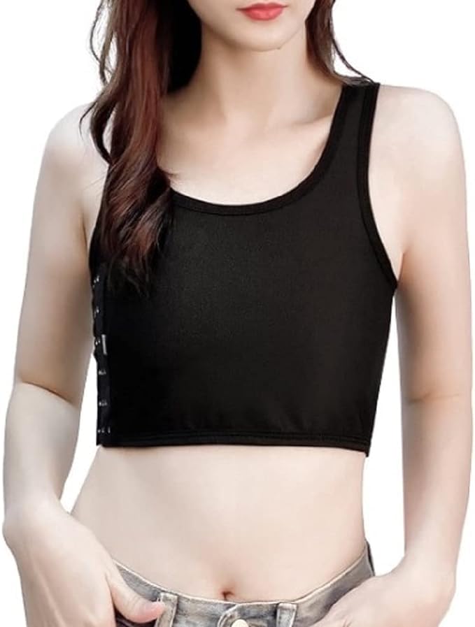 Chilland Sports Tank Short Adjustable Sizes Chest-Flattening Shirt, Bra, Top, Cosplay, Men's Crossdressing, Length, Bust-Shaping Underwear, (L, Black)