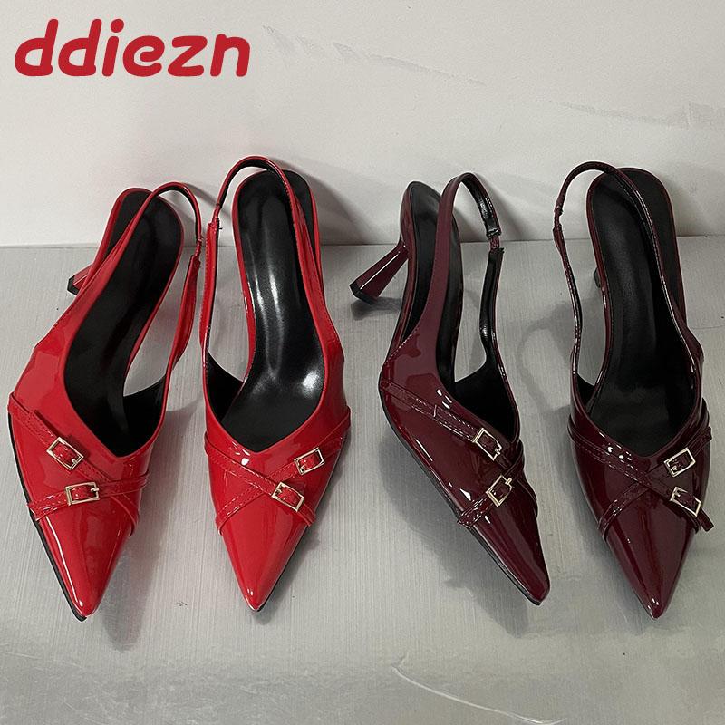 Mode Schuhe Weinrote Pumps Damen High Heels Pantoletten Schuhe Damen Slingbacks Mode Spitzschuhe Damen Dünne Absätze Schuhe Große Größe