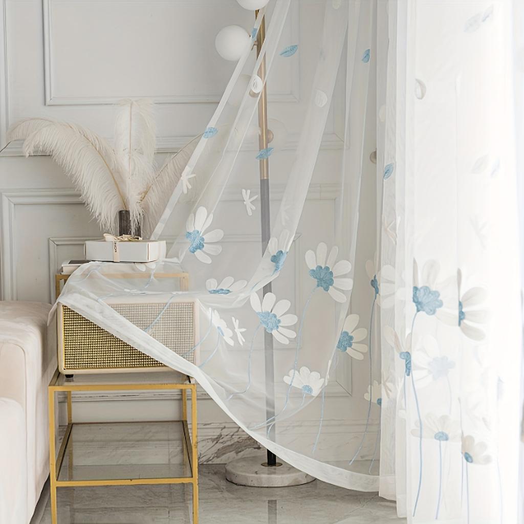 1pc Minimalist Animal Embroidery Tulle Curtain, Pastoral Floral Embroidery Window Screen, Suitable for Living Room Bedroom Decoration