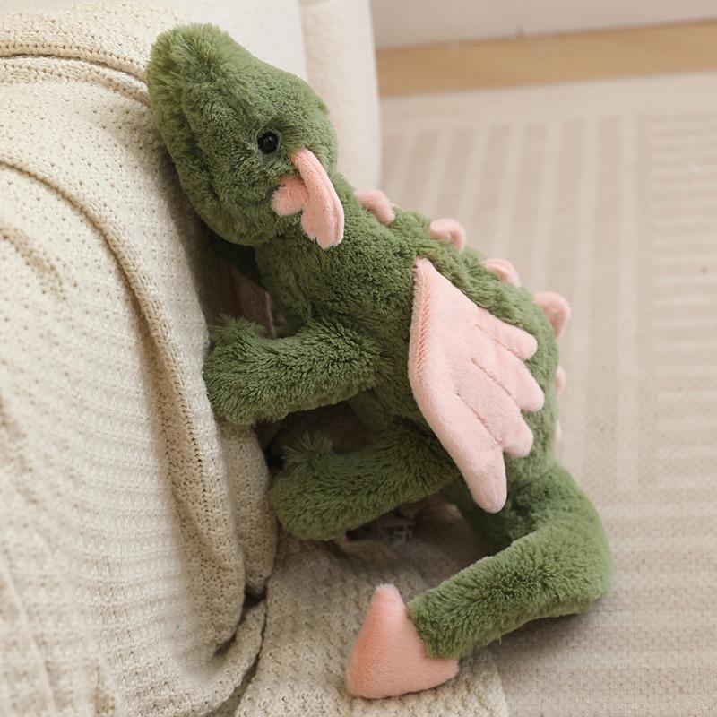 Cute Matcha Green Dragon Plush Toy Soft Stuffed Dragon Doll with Pink Wings Huggable Adorable Plushie for Girl Gift