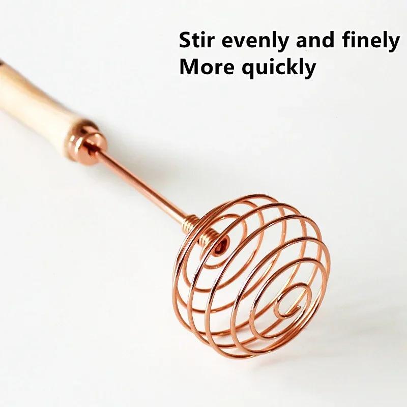 Egg Tools Kitchen Gadgets Rose Gold Beech Handle Spiral Stainless Steel Whisk Cream Stainless Steel Beater Stirrer Kitchen Tool