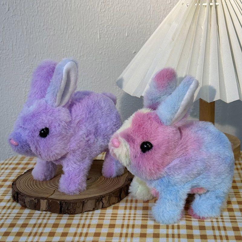 1Pcs Rainbow Bunny Walking Wiggle Ears Sound Stuffed Peluche Doll Cute Electric Rabbit Interactive Plush Toys Birthday Gifts