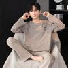 Two Pieces Set Men's Cotton Pajamas Set Long Sleeves Sleeping Top Pant Nightwear Big Size L-3XL Pyjamas Young Boy Pijamas Hombre