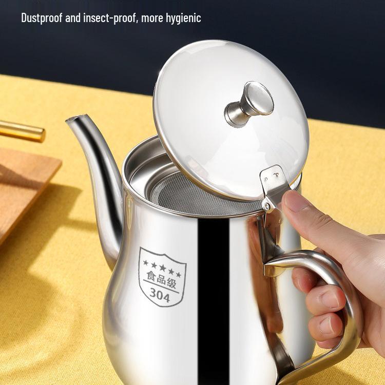 304 Stainless Steel Oil Pot with Filter Screen - Food Grade, No Drip, 3 Jin Capacity for Kitchen Use