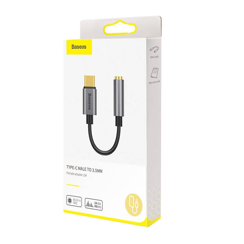 Adapter Ljud Baseus L54 USB-C + Mini Jack 3,5 mm (Grå)