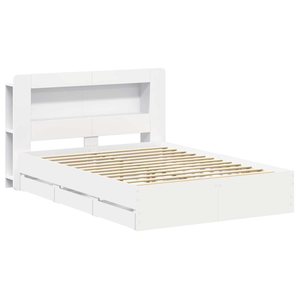 White Storage Bed Frame 150 x 200 cm Particleboard