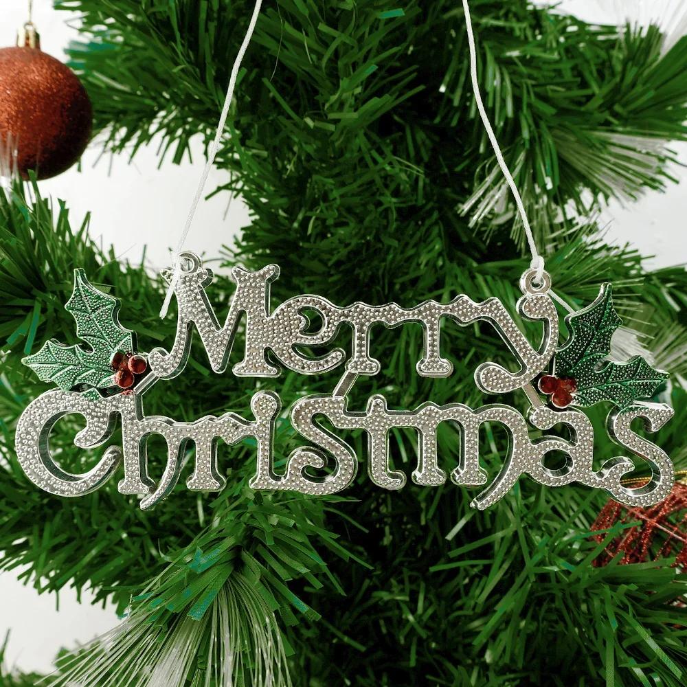 Christmas Letters Hanging Sign 3D Holes Designed Merry Christmas Gold Pendant Home Party Xmas Tree Door Hanging Decoration 2024