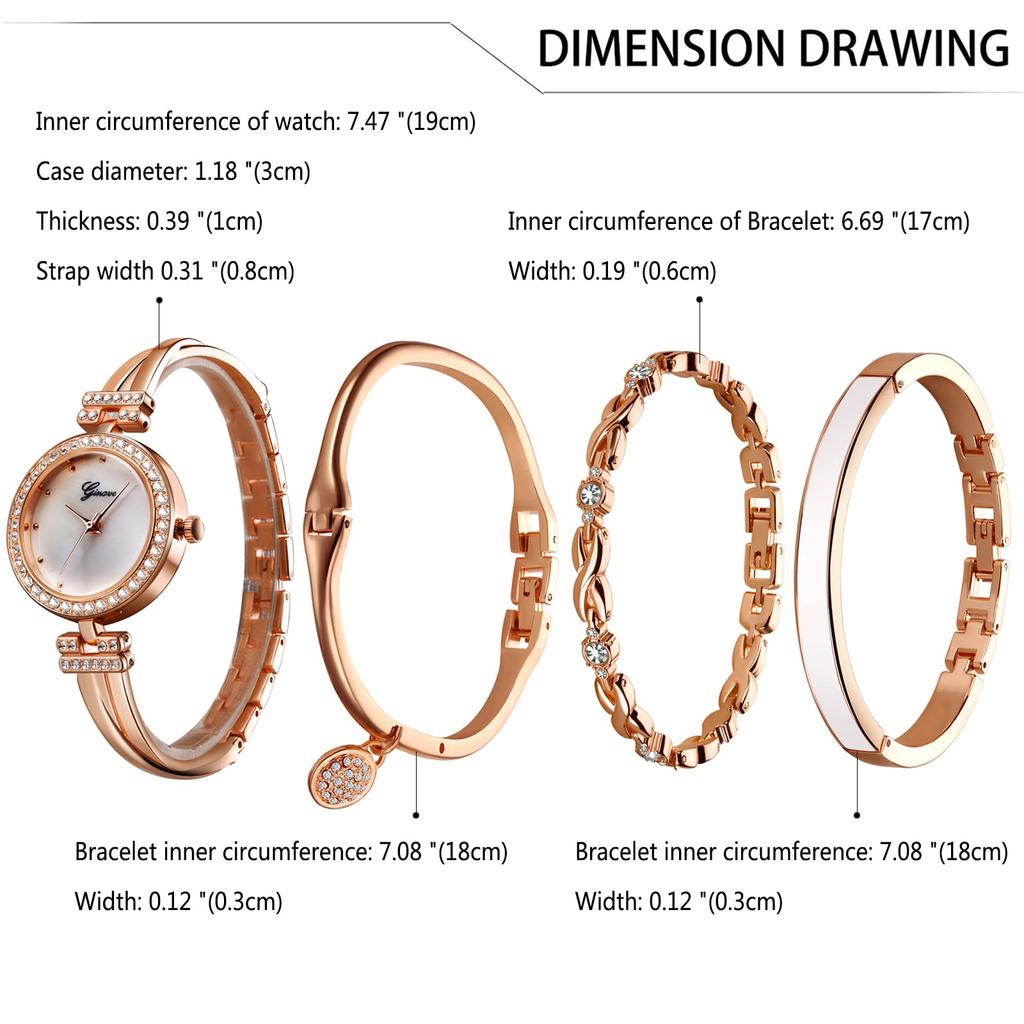 Und süßes Armreif-Uhren-Set mit analoger Anzeige und wasserdichtem Roségold. Ein tolles Geschenk für und Einfache, beliebte, stilvolle, 4-teilige Damen-Akzente.