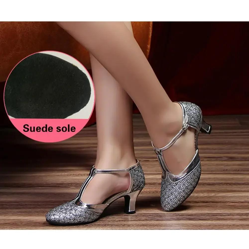 Damskie Buty Taneczne Damskie Buty do Tańca Towarzyskiego Dziewczęce Buty Łacińskie Dziecięce Niskie Obcasy 3.5/5.5/ 6.5cm Halowe Taniec Nowoczesny