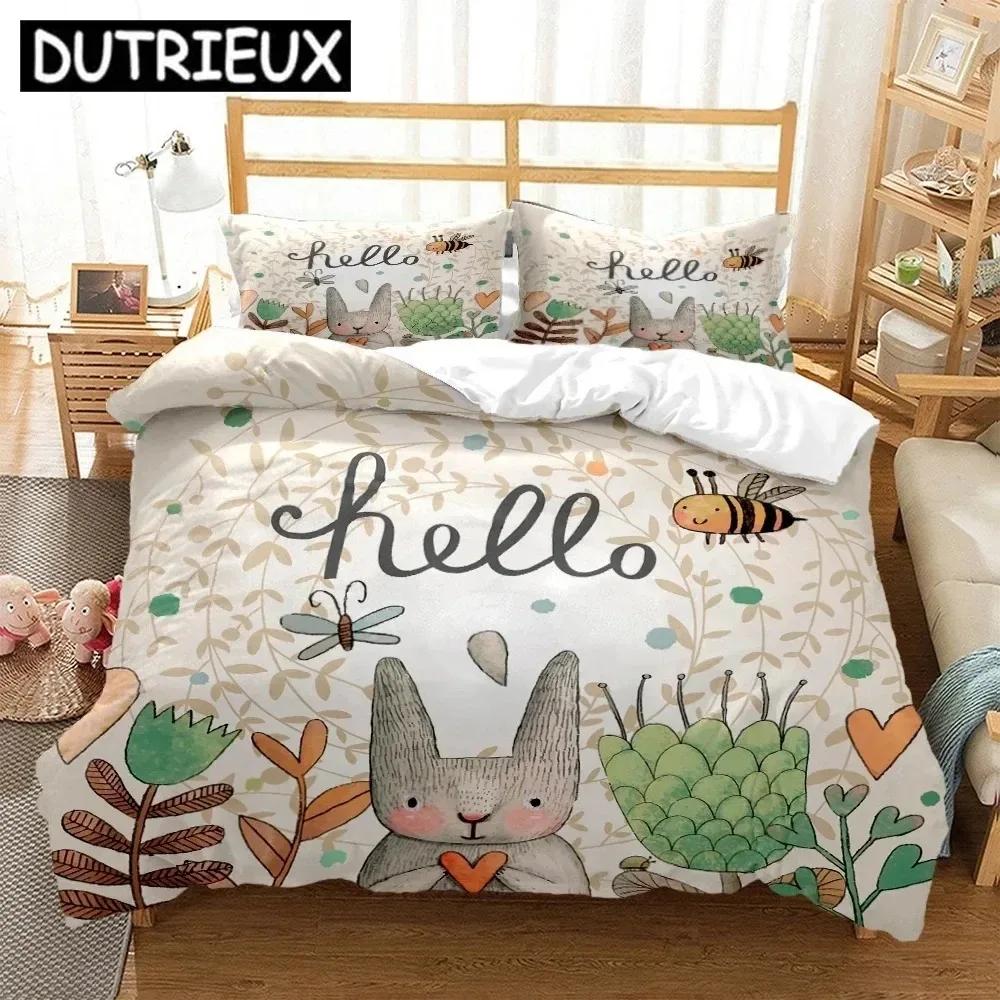 Kaninchen HD Druck Bettwäsche Set Teenager King Size Bettwäsche Set Kinderbett Doppelbett Bettbezüge Kissenbezug Bettdecke Bettwäsche Set